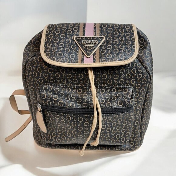 Guess Logo Backpack - Brown/Tan with Pink Stripe - Picture 1 of 13